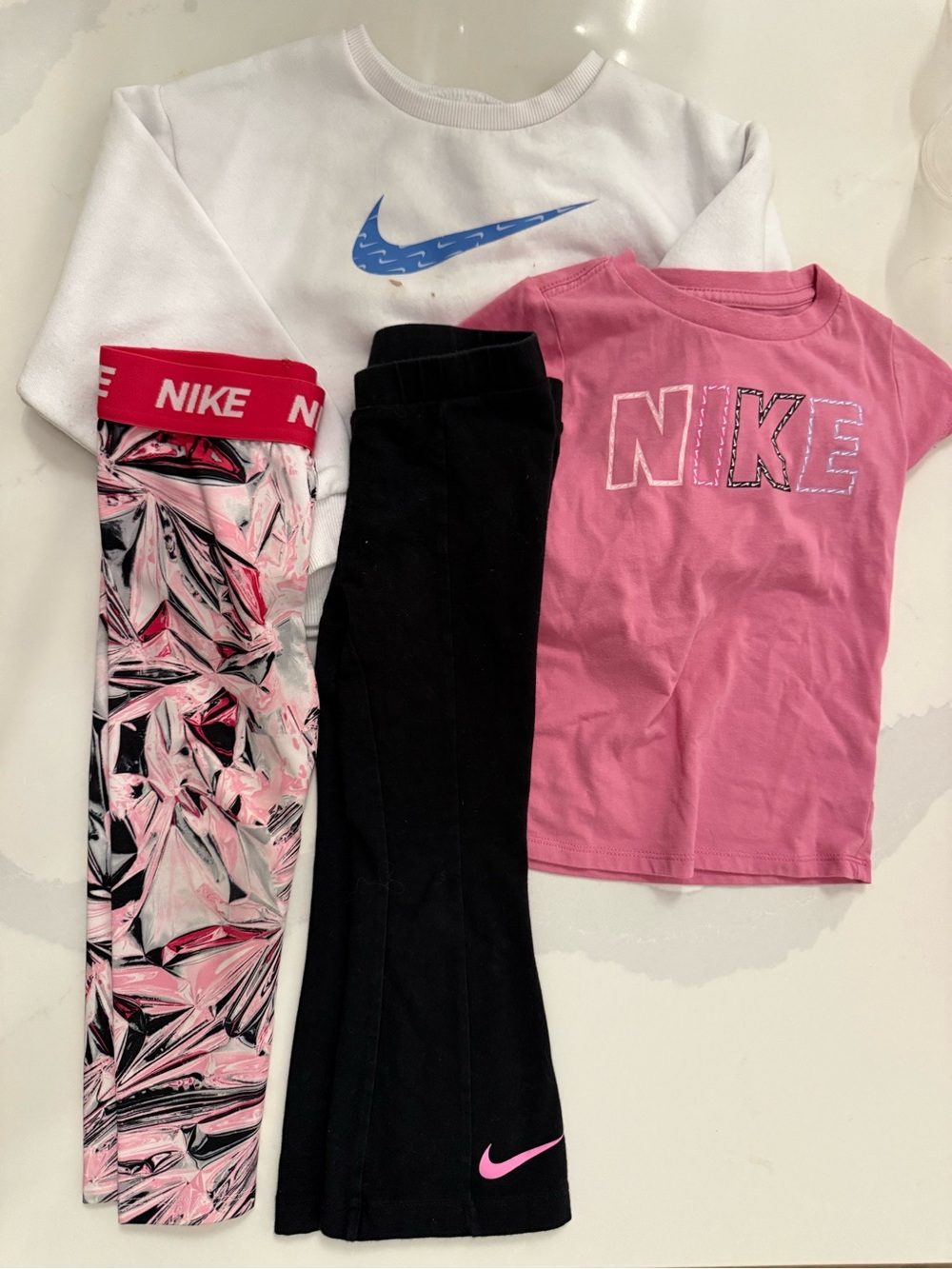 Nike Girls set Pink, White & Black Active Tee and Leggings Set